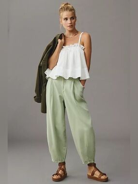 Anthropologie | Pilcro  mid rise tapered pull on pants sage green size 31 NWT